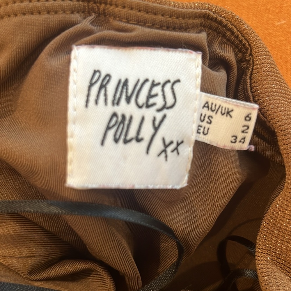 Princess Polly Brown Sparkly Jumpsuit Size 2 - Picture 3 of 3